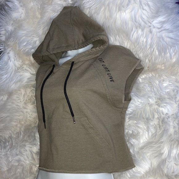 DNDL Cropped Sleeveless Hoodie Oversized Pullover Khaki Army Olive Green M - Picture 11 of 13
